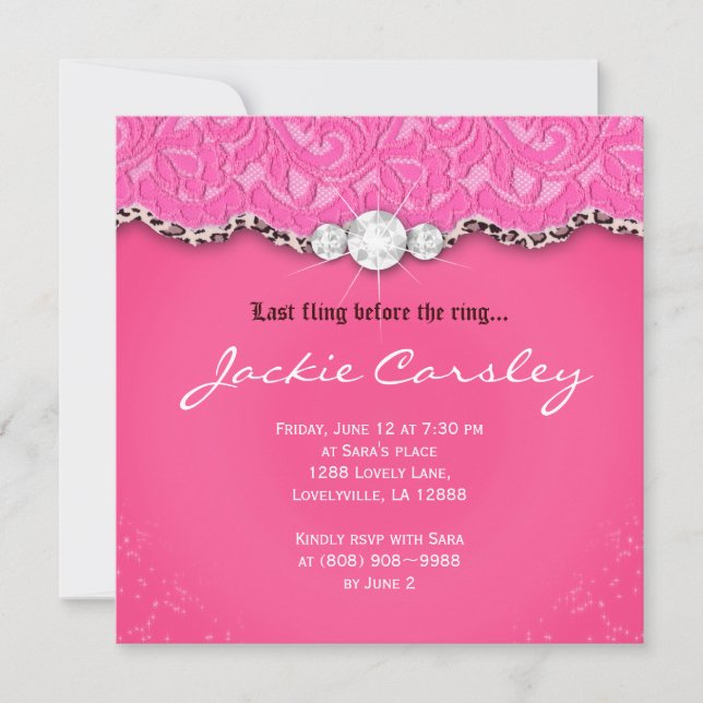 Lace Bachelorette Birthday Party Pink Leopard Invitation (Front)