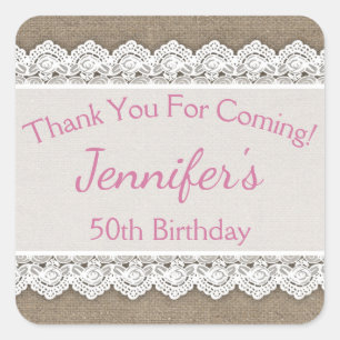 Lace Birthday Thank You Favour Tags Pink Burlap