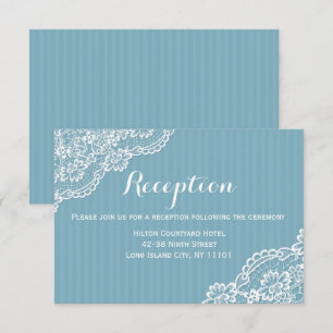 Lace Blue And White Reception Lacy Stripes Wedding Invitation