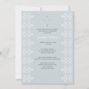 Lace Borders Blue Religious Invitation