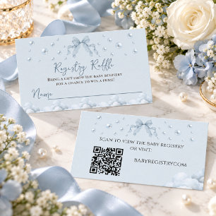 Lace Bow Blue Heaven Sent Baby Shower Registry Enclosure Card
