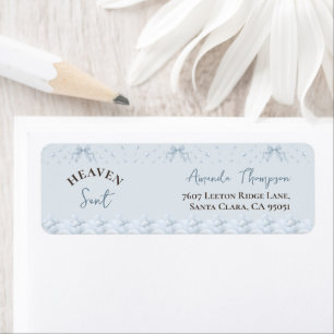 Lace Bow Pearl Blue Boy Heaven Sent Baby Shower Return Address Label