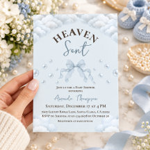 Lace Bow Pearl Boy Blue Heaven Sent Baby Shower