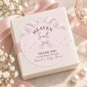 Lace Bow Pearl Girl Heaven Sent Baby Shower Classic Round Sticker