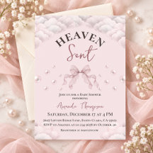Lace Bow Pearl Girl Heaven Sent Baby Shower