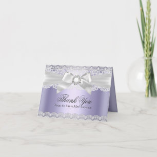 Lace & Bow Purple Bridal Shower Thank You Card