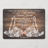 Lace Bra Lingerie Shower Rustic Wood Invitation