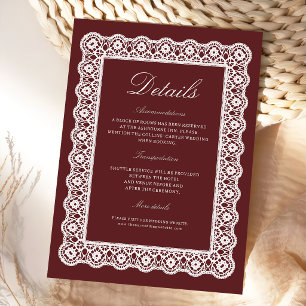 Lace Burgundy Wedding Details Enclosure Card