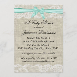 Lace Burlap and Bow Baby Shower Invitation