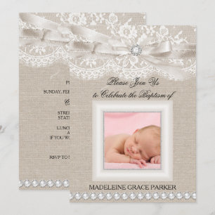 Lace & Burlap Photo Baptism/Christening Invitation
