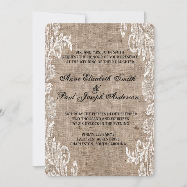 lace burlap wedding invitation (Front)