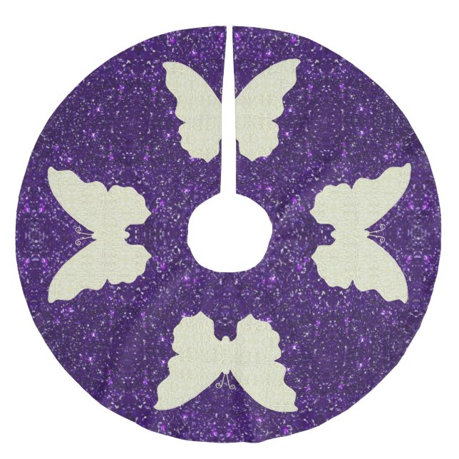 Lace Butterfly On Purple Glitter Tree Skirt (Front)