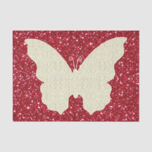 Lace Butterfly On Red Glitter Tissue Paper