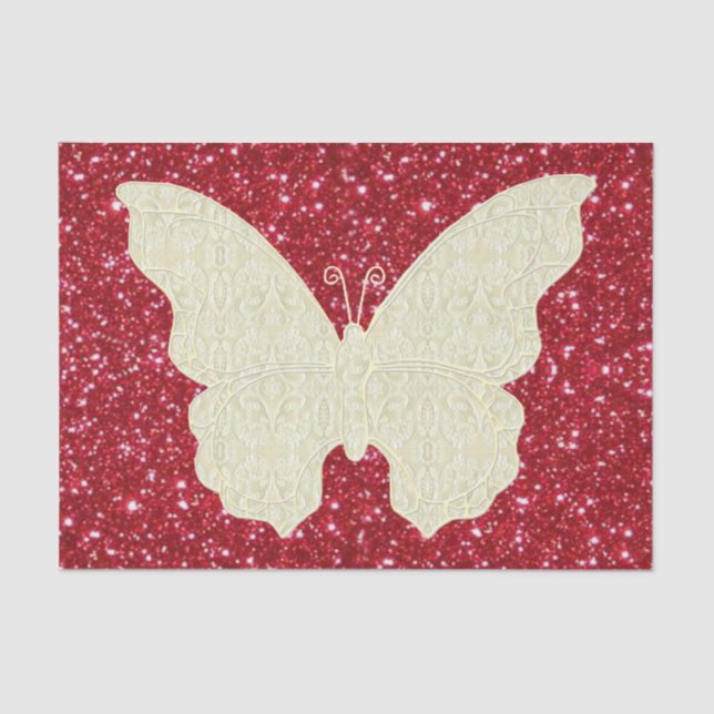 Lace Butterfly On Red Glitter Tissue Paper (Front)