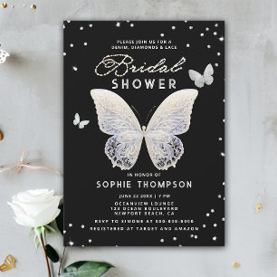 Lace Butterfly Rhinestones Elegant Bridal Shower Invitation