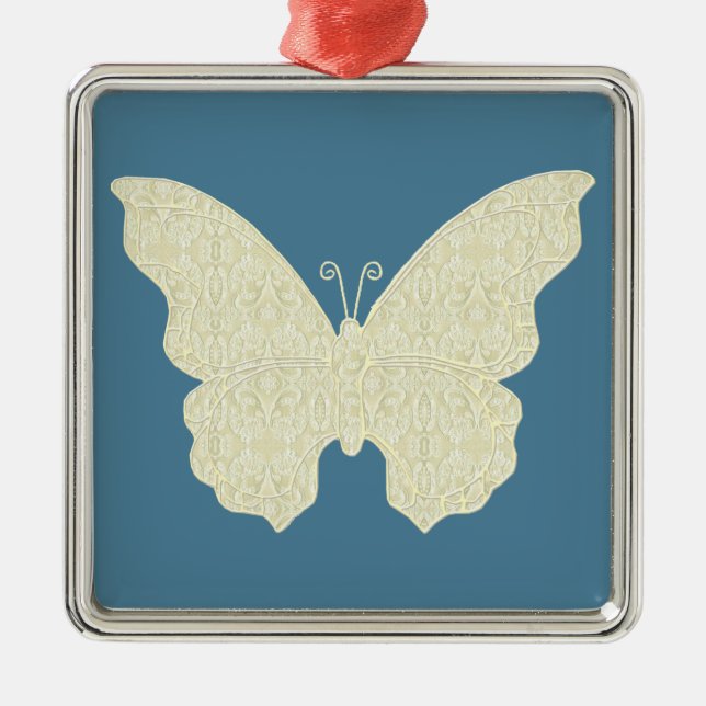Lace Butterfly Square Ornament (Front)