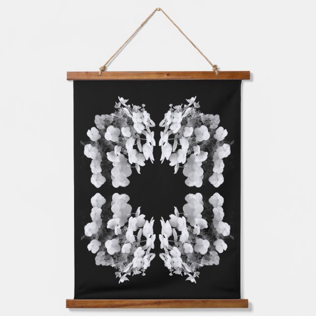 Lace Cap Hydrangea Black And White Abstract     Hanging Tapestry (Front)