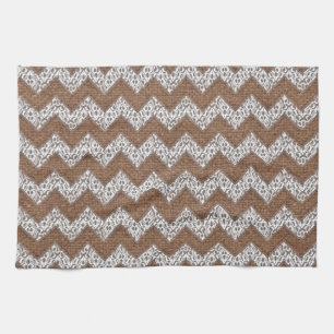 Lace Chevrons Against Rustic Burlap - Shabby Chic Tea Towel