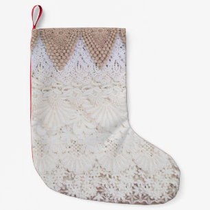 Lace cloth background and texture small christmas stocking