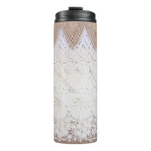 Lace cloth background and texture thermal tumbler