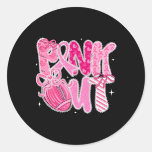 Lace Coquette Bow Pink Out Footll Breast Cancer Aw Classic Round Sticker