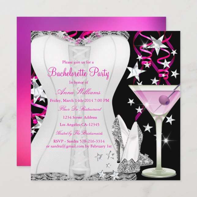 Lace Corset Black Pink Bachelorette Party Invite (Front/Back)