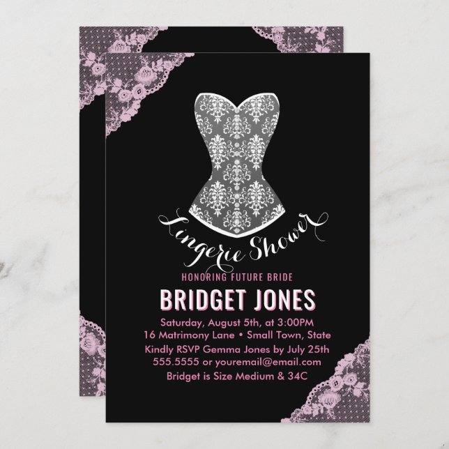 Lace Corset Lingerie Shower Bridal Party Pink Invitation (Front/Back)