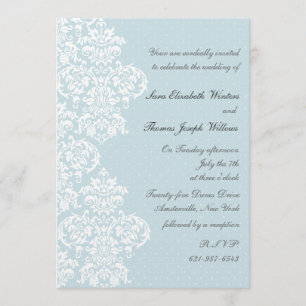 Lace Cover Blue Wedding Invitation