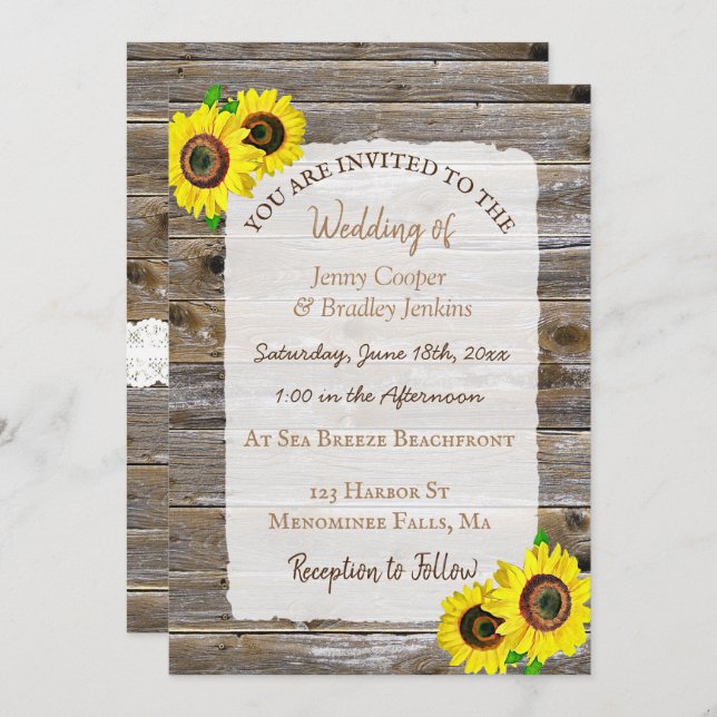 Lace,  Cowboy Boots and Sunflowers Wedding Invitation (Front/Back)