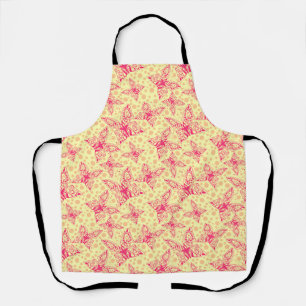 lace crimson butterflies on yellow polka dot apron