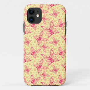 lace crimson butterflies on yellow polka dot iPhone 11 case