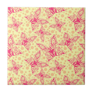 lace crimson butterflies on yellow polka dot ceramic tile