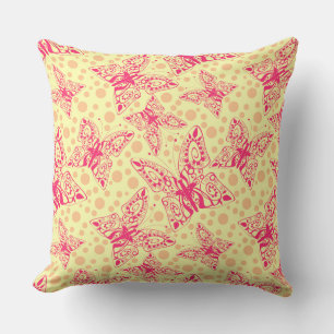 lace crimson butterflies on yellow polka dot  cushion