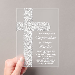 lace cross design   Confirmation Acrylic Invitations