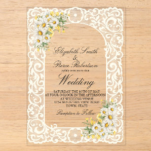 Lace Daisy Acrylic Wedding Invitation