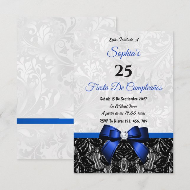 Lace & Damask Birthday Invitation (Front/Back)