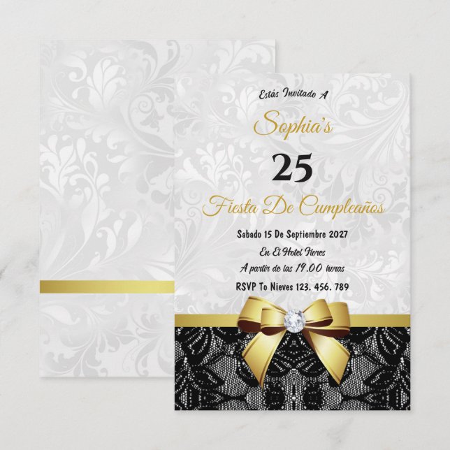 Lace & Damask Birthday Invitation (Front/Back)