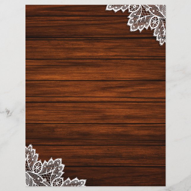 Lace & Dark Wood Grain Scrapbook Paper (Front)