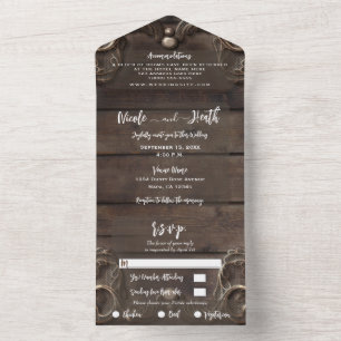 Lace & Dark Wood Rustic Vintage Western Wedding  All In One Invitation