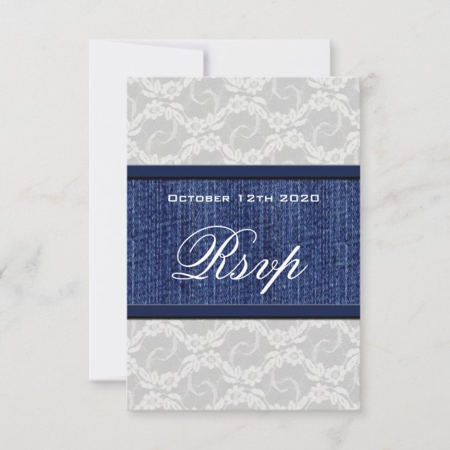 Lace & Denim Country Western Wedding RSVP Cards (Front)