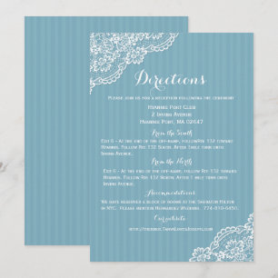 Lace Directions White Lace & Blue Stripes Wedding Invitation