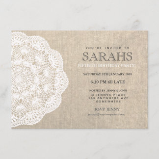 Lace Doily & Burlap 50th Birthday Party Invite
