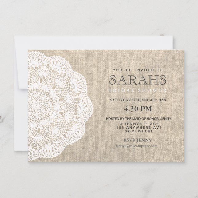 Lace Doily & Burlap Bridal Shower Party Invite (Front)