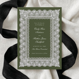 Lace Doily Dark Green Vintage Style Photo Wedding Save The Date