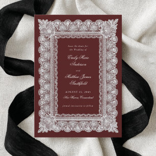 Lace Doily Dark Red Vintage Style Photo Wedding Save The Date