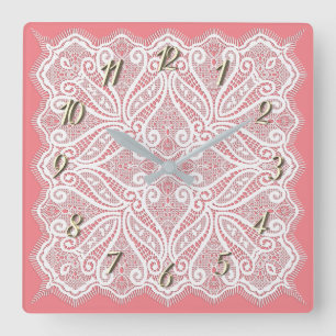 Lace doily square wall clock