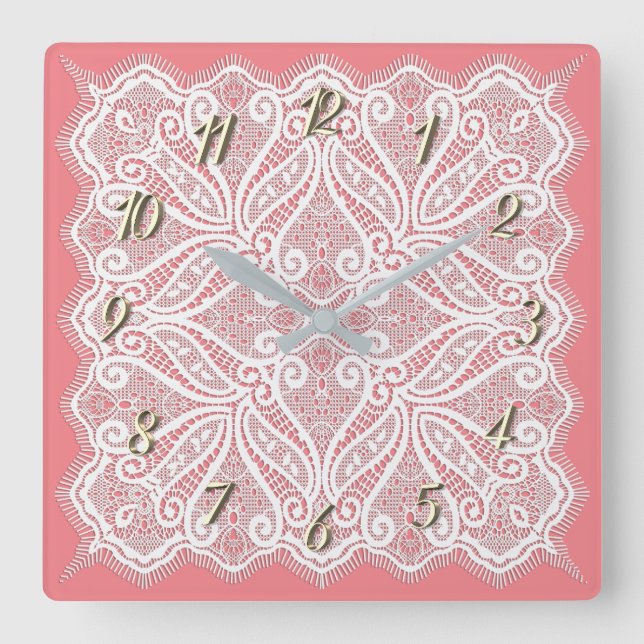 Lace doily square wall clock (Front)