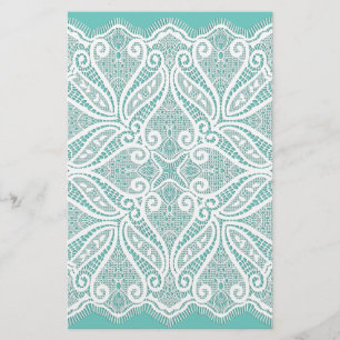 Lace doily teal and white old fashioned stationery