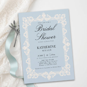 Lace Dusty Blue Cream Modern Classic Bridal Shower Invitation