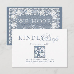Lace Dusty Blue Old Money Wedding QR Code RSVP Card